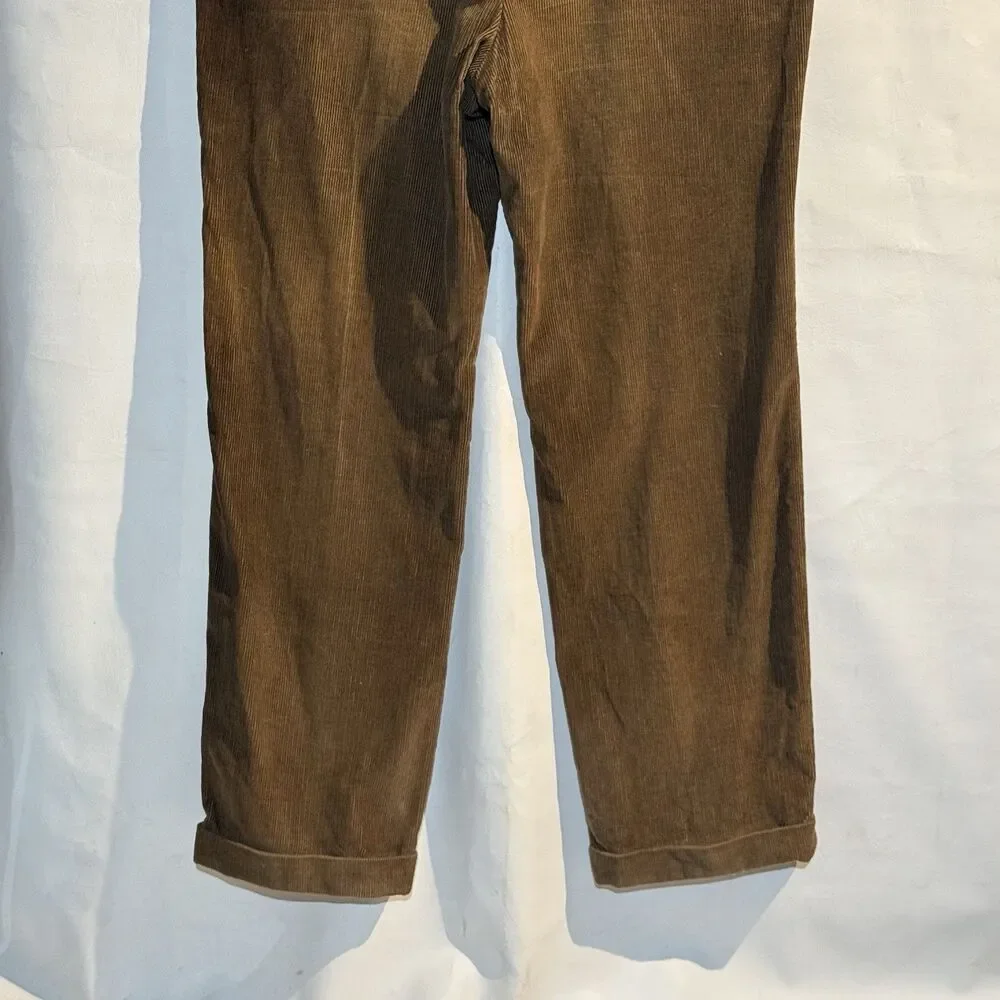 VTG Jos. A. Bank Mens Pants Green Corduroy Straight Cuffed Pleat Chinos Size 35